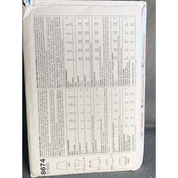 Simplicity Girls Top Shorts Sewing Pattern Sz 1/2-2 8674 - Uncut - Picture 3 of 4